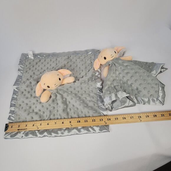 Lot 2 Harry Potter Dobby Plush Loveys Baby Security Blankets Toy Gray Satin Trim - Picture 4 of 9